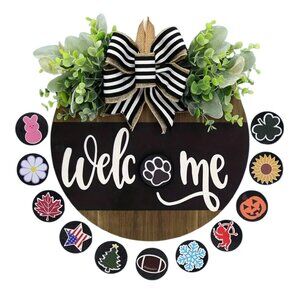 Welcome Sign Wreath for Front Door with Seasonal Designs 12"